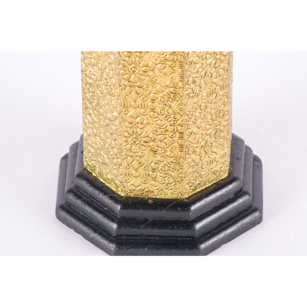 WOOD BRASS FITTED HEXAGANAL CANDLE STAND MEDIUM