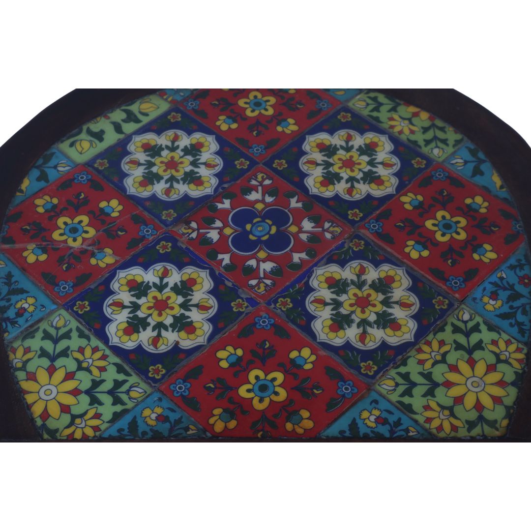 WOODEN TILE FIITED ELEPHANT STOLL SMALL