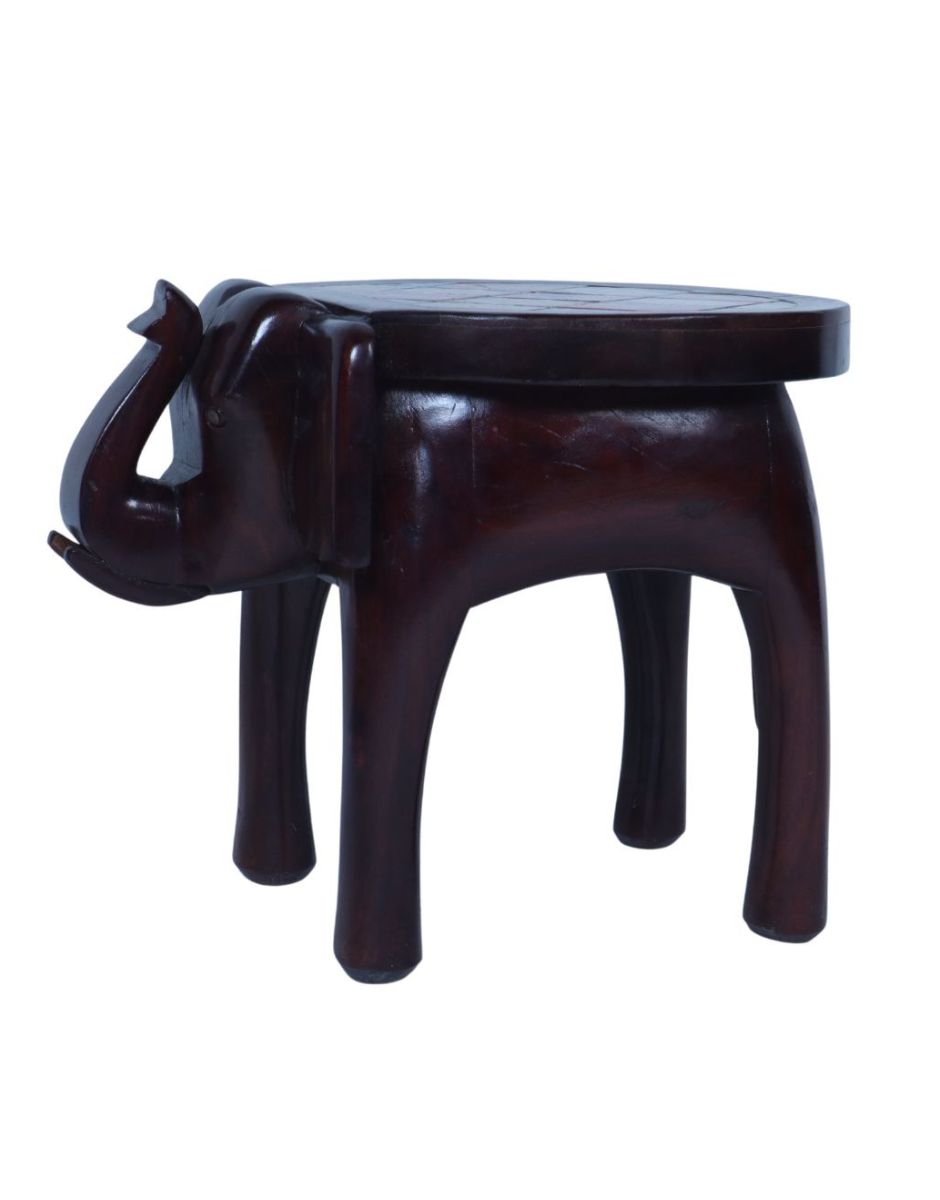 WOODEN TILE FIITED ELEPHANT STOLL LARGE
